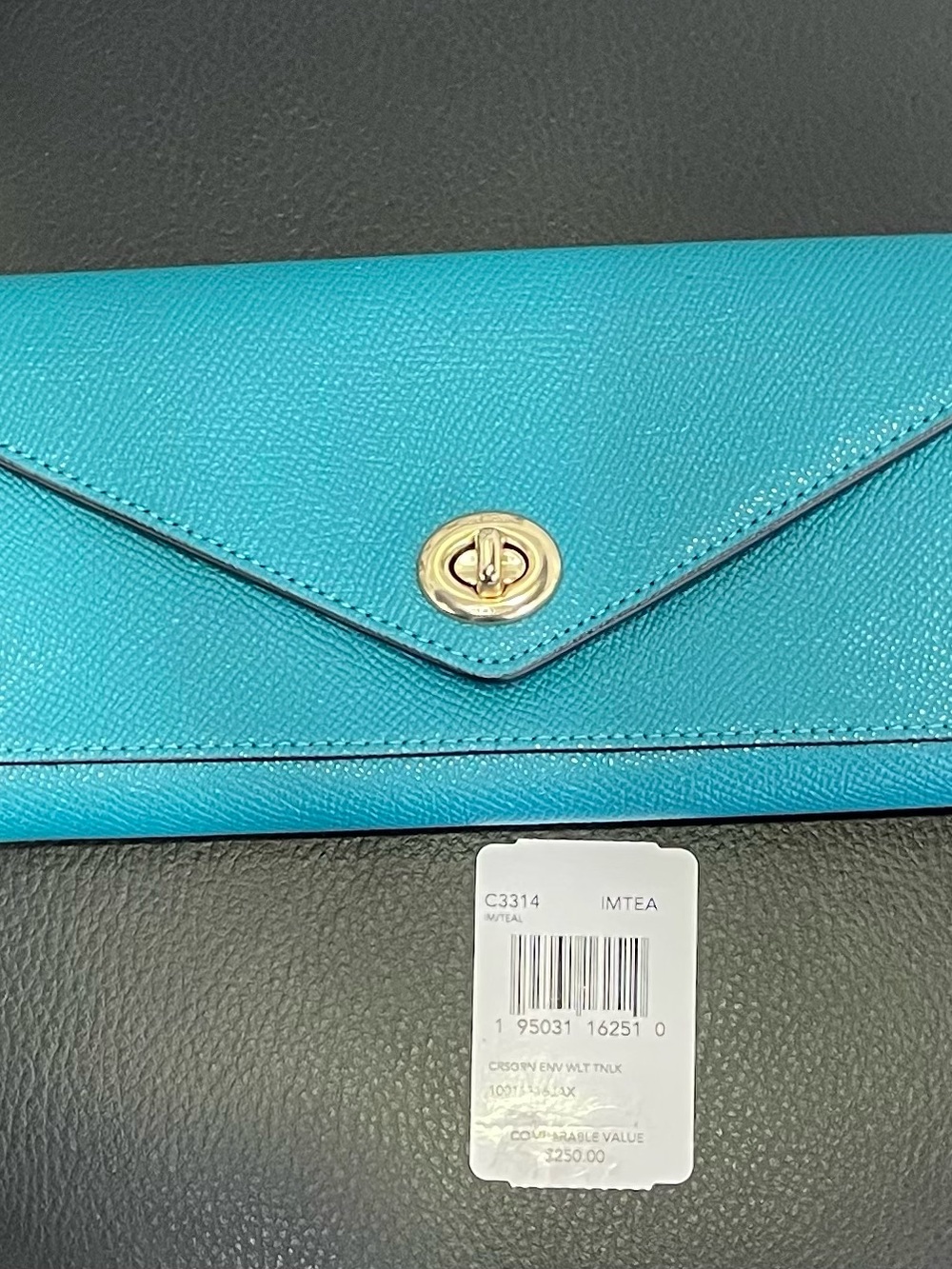 Coach Envelope Wallet/Clutch Teal with Gold Turnlock